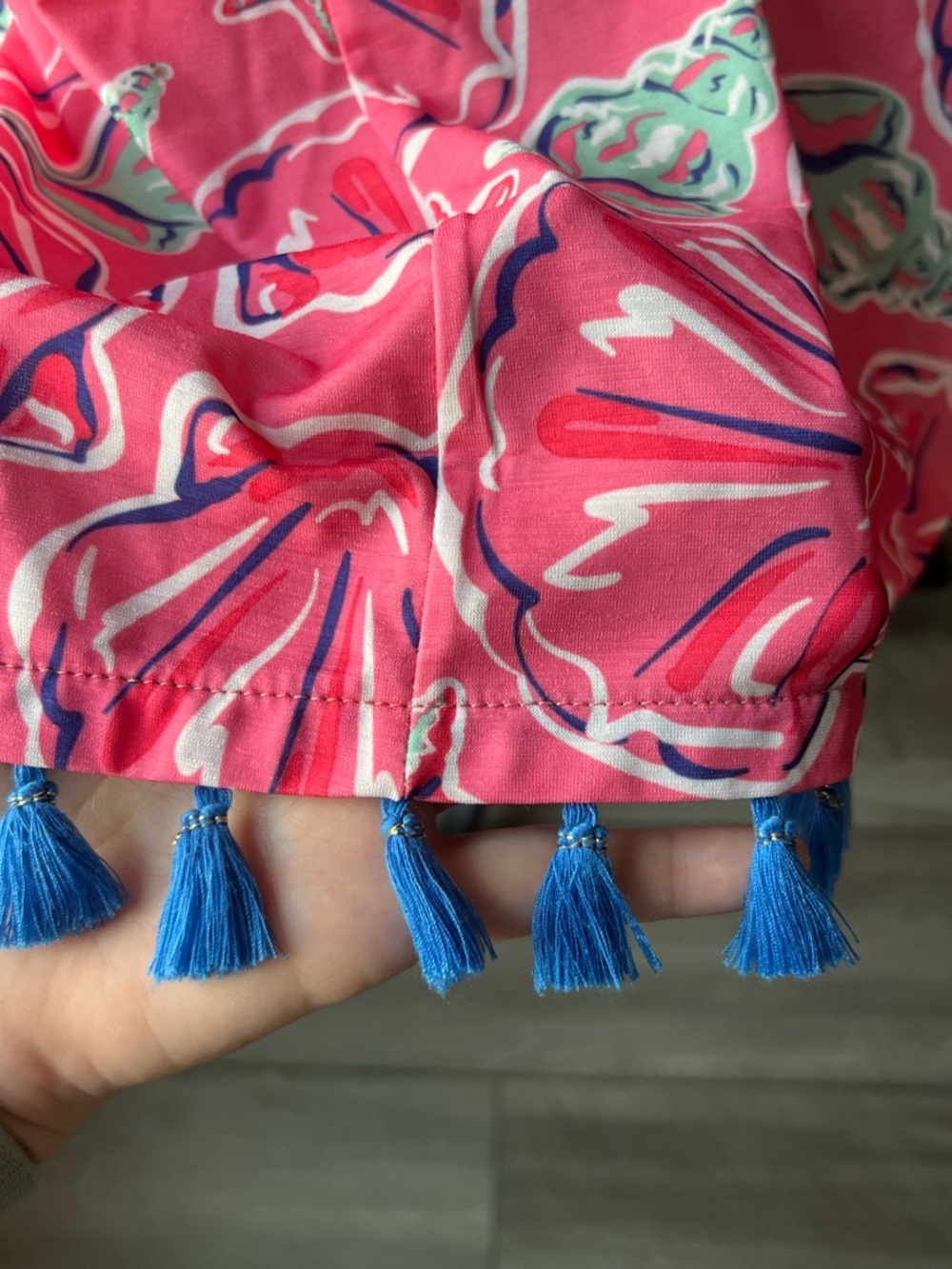 Simply Southern Hot Pink Shell-Print Tassel Hem Mini Dress - Picture 4 of 8